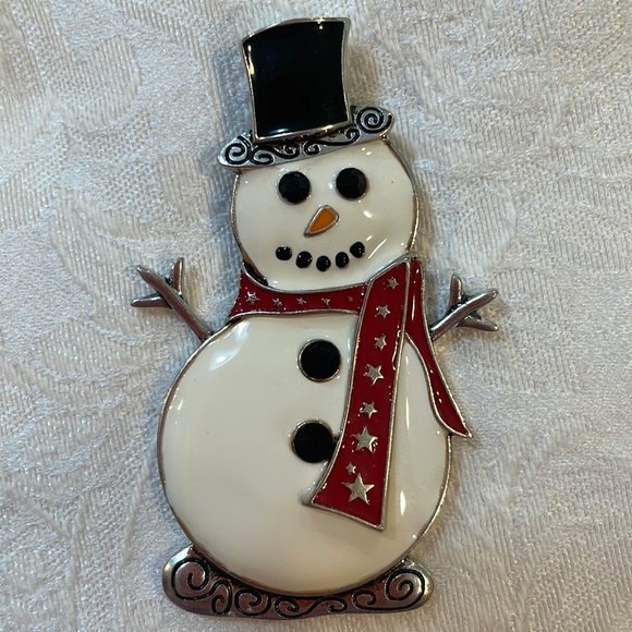 Festive Snowman Brooch with Red and Black Accents - Picture 1 of 5